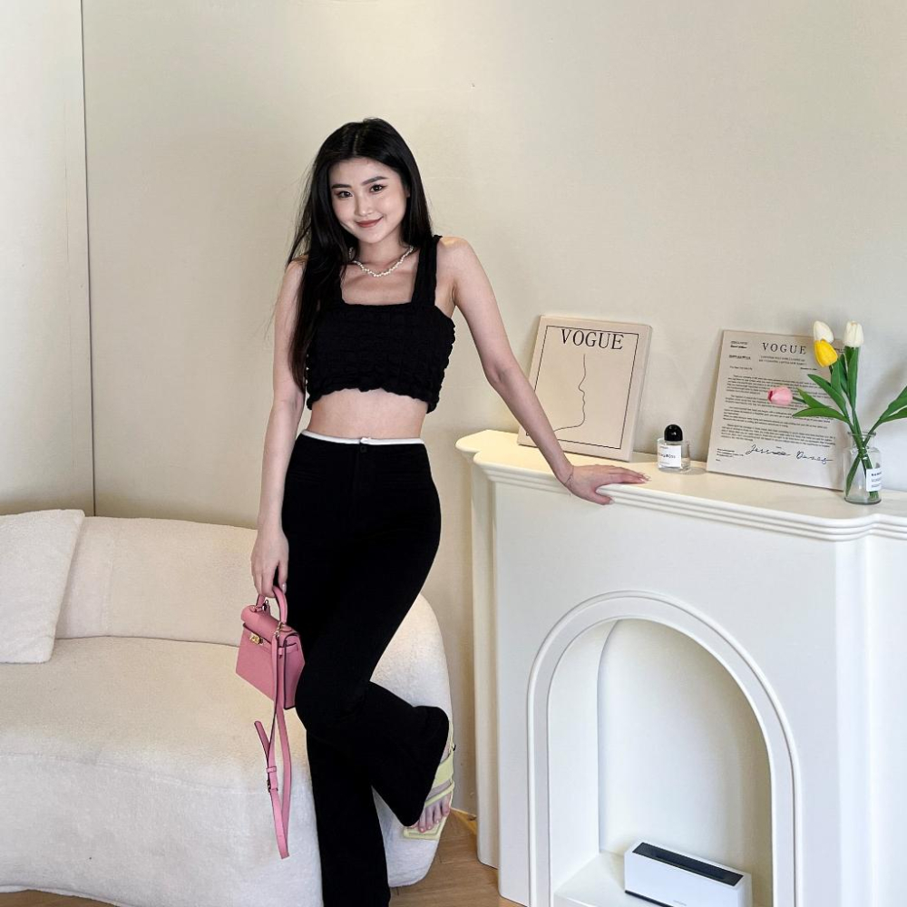 【DOE.FF】 滾邊太空棉顯瘦喇叭褲 (現+預) 長褲女 顯瘦長褲 微喇叭褲 高腰長褲 西裝褲 粉色 高腰長褲-細節圖8