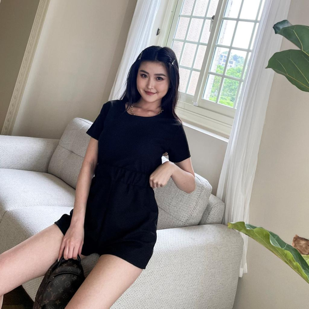 【DOE.FF】 鬆餅格休閒套裝 (現貨) 運動套裝 套裝女 休閒短褲 短T 圓領上衣 上衣女 短褲女 顯瘦短褲 女裝-細節圖2