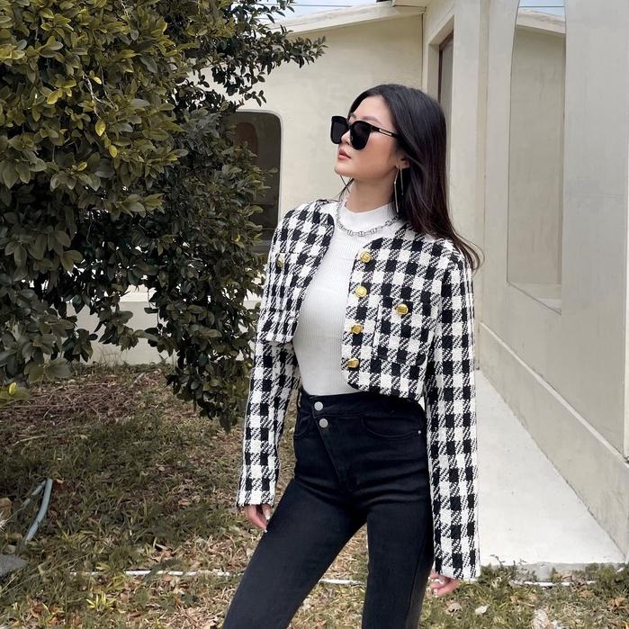 【DOE.FF】復古格紋毛呢小香短版外套 （現貨） 小香風 西裝外套 短版外套 厚外套 外套女 毛呢外套 大衣外套 女裝-細節圖2