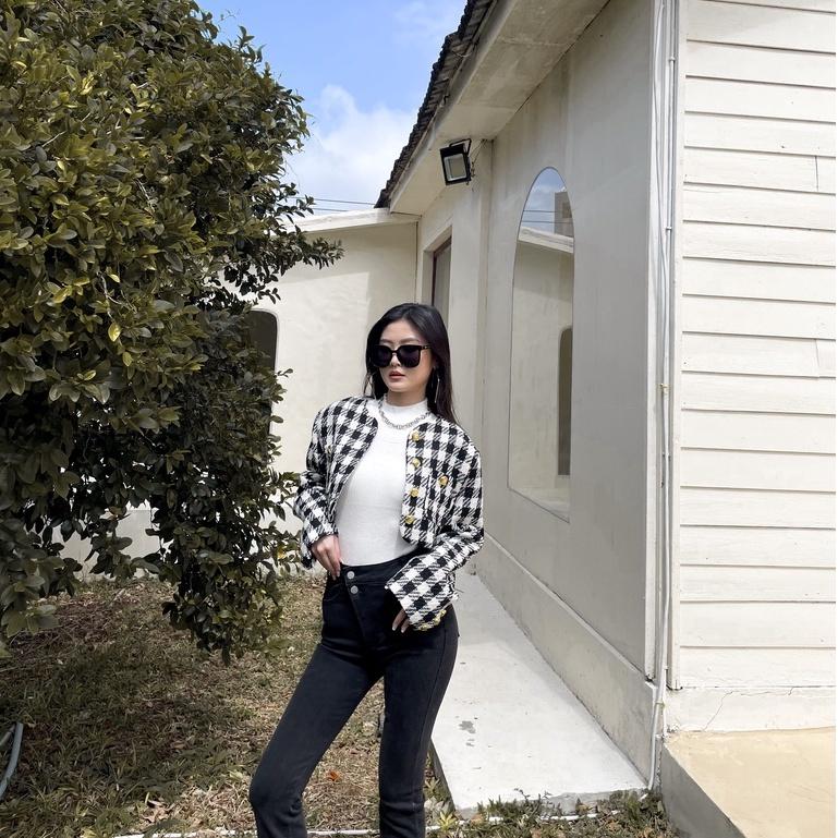 【DOE.FF】復古格紋毛呢小香短版外套 （現貨） 小香風 西裝外套 短版外套 厚外套 外套女 毛呢外套 大衣外套 女裝-細節圖8