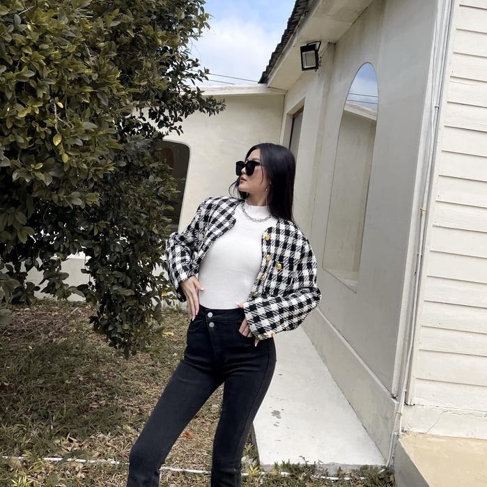 【DOE.FF】復古格紋毛呢小香短版外套 （現貨） 小香風 西裝外套 短版外套 厚外套 外套女 毛呢外套 大衣外套 女裝-細節圖9