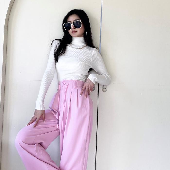 【DOE.FF】俐落抽繩落地寬褲 (現貨) 長褲女 寬褲 顯瘦長褲  喇叭寬褲 高腰長褲 闊腿褲 西裝褲 休閒長褲 女裝-細節圖4