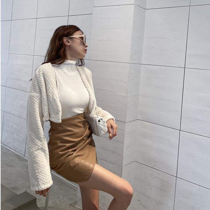 【DOE.FF】熊寶寶單釦短外套 （現貨） 短版外套 毛毛外套 西裝外套 外套女 厚外套 保暖外套 女裝 毛衣女 外套-細節圖2