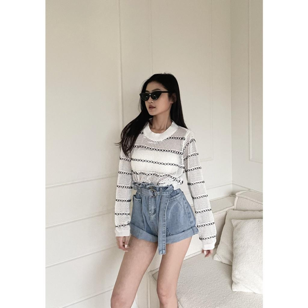 【DOE.FF】花苞兩扣皮帶捲邊短褲｜現貨｜ 牛仔短褲 牛仔褲 顯瘦 百搭 四季 9/29-細節圖4