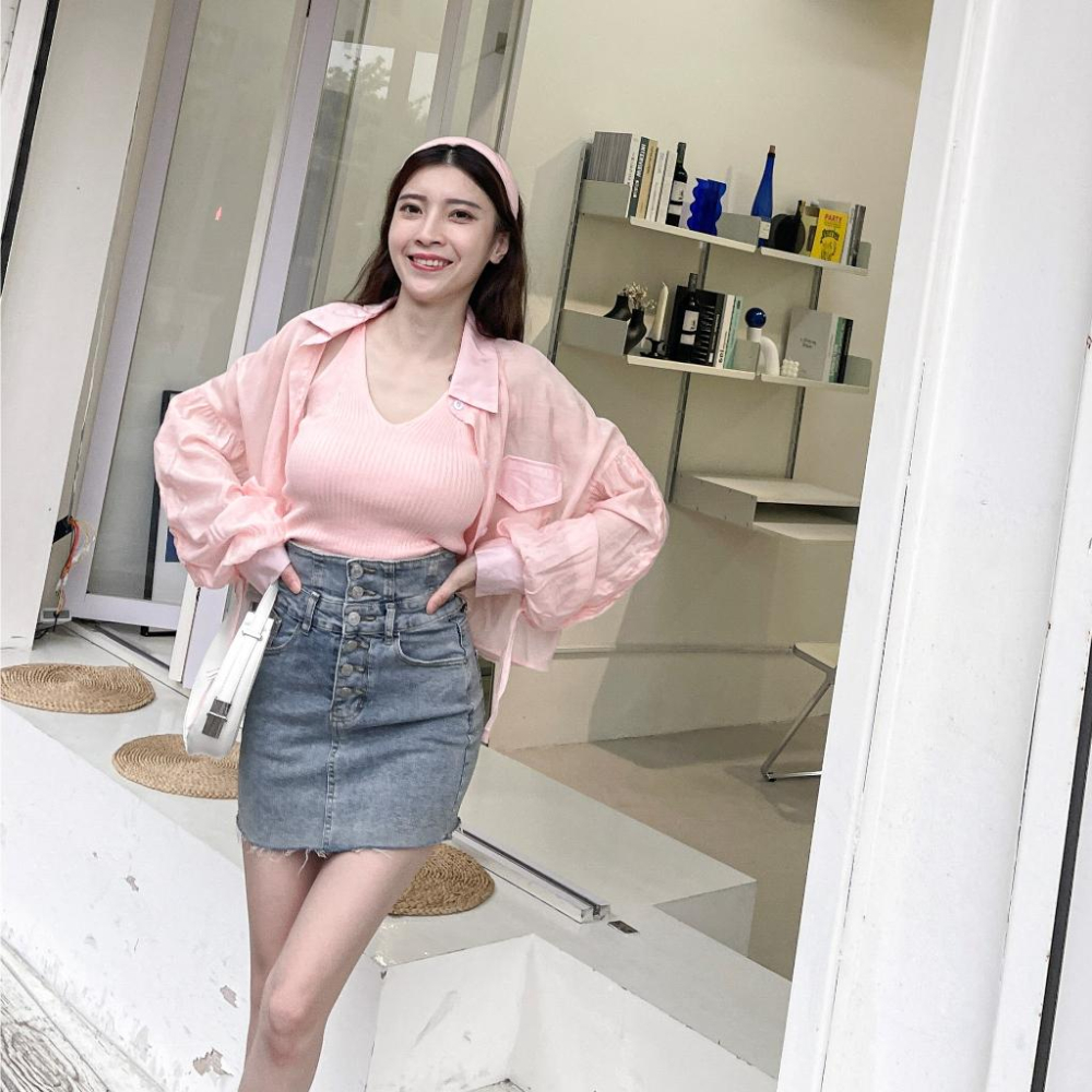 【DOE.FF】 針織抽繩襯衫兩件套 (現+預) 背心女 針織背心 套裝女 短版上衣 襯衫 襯衫女 短版襯衫 上衣女-細節圖3