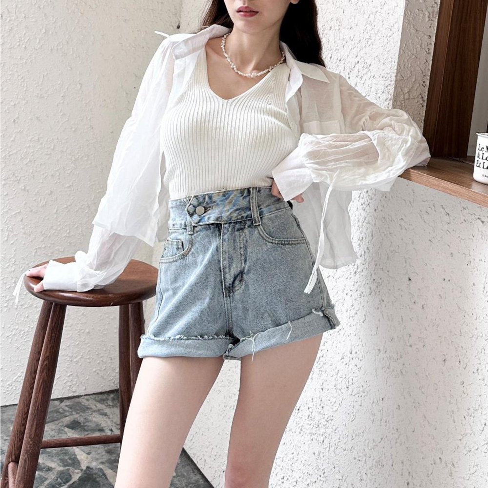 【DOE.FF】 針織抽繩襯衫兩件套 (現+預) 背心女 針織背心 套裝女 短版上衣 襯衫 襯衫女 短版襯衫 上衣女-細節圖8