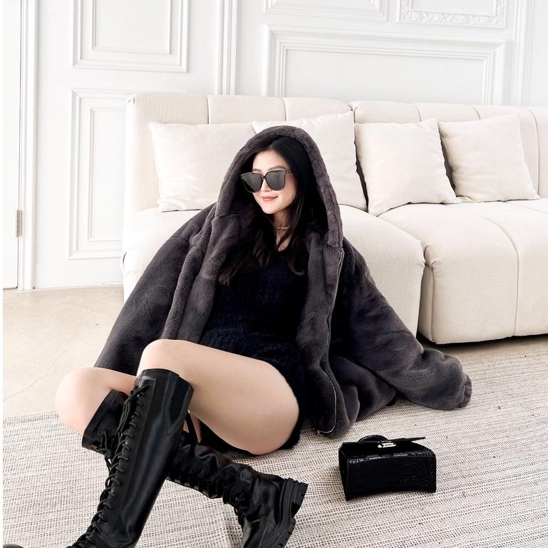 【DOE.FF】新品上市兔毛鋪棉寬鬆外套 （現貨） 毛毛外套 連帽外套 寬鬆外套 保暖外套 鋪棉外套 厚外套 大衣外套-細節圖5