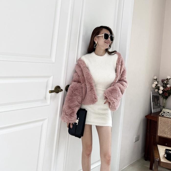 【DOE.FF】暖呼呼水貂毛短裙套裝｜現貨｜水貂毛 水貂毛套裝 水貂毛上衣 水貂毛短裙 高腰短裙 套裝女 秋冬套裝 發熱-細節圖3