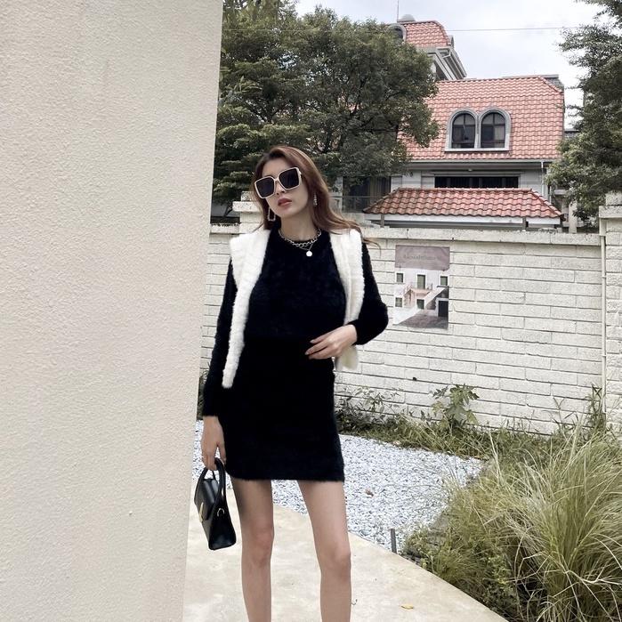 【DOE.FF】暖呼呼水貂毛短裙套裝｜現貨｜水貂毛 水貂毛套裝 水貂毛上衣 水貂毛短裙 高腰短裙 套裝女 秋冬套裝 發熱-細節圖5