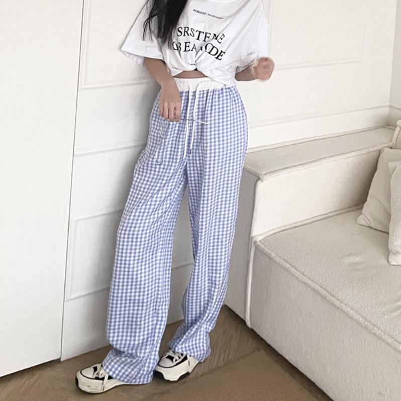 【DOE.FF】格紋長腿寬褲｜現貨·福利品｜寬褲 長寬褲 高腰長褲 雪紡寬褲 格紋寬褲 長褲女 闊腿褲-細節圖4