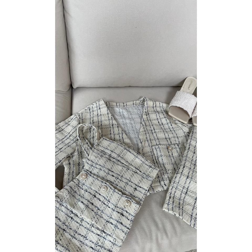 【DOE.FF】 小香混織短版兩件套裝｜現貨｜小香風 套裝女 兩件式套裝 兩件式上衣 短版上衣 短版外套 辣妹 ootd-細節圖5