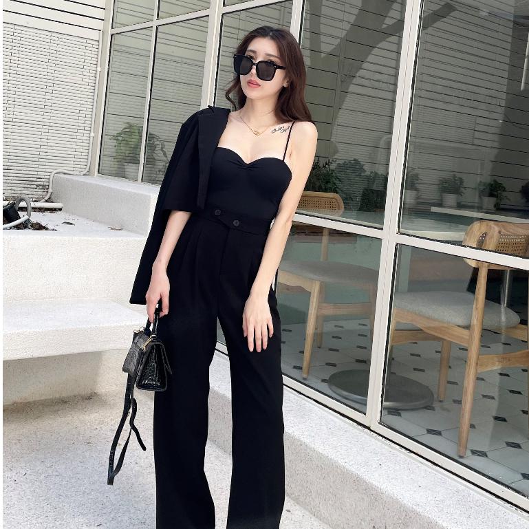 【DOE.FF】 兩釦壓褶西裝寬褲 (現貨) 西裝褲 寬褲 喇叭褲 長褲女 顯瘦長褲 喇叭褲 闊腿褲 高腰長褲-細節圖5