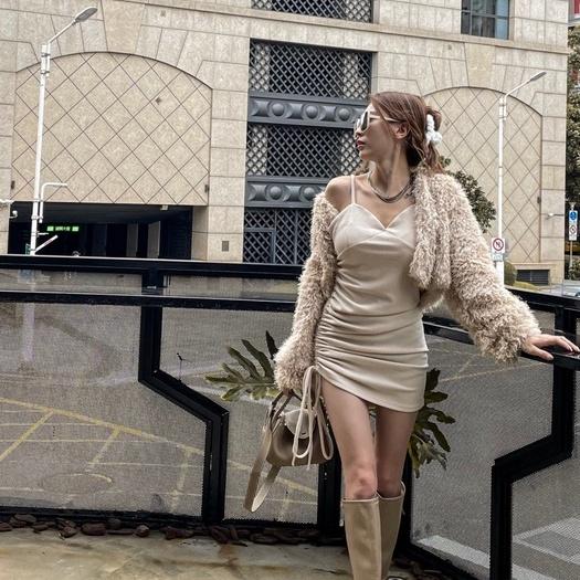 【DOE.FF】好身材抽繩短裝套裝 | 現貨 | 兩件式套裝 短版外套 冬天外套 磨毛洋裝 短洋 辣妹套裝 韓國 韓版-細節圖8