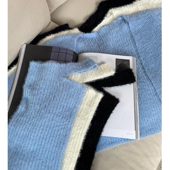 【DOE.FF】質感水貂毛兩件套（現貨）水貂毛套裝 水貂毛上衣 水貂毛外套 兩件式套裝 套裝女 短版毛衣 歐美毛衣 毛衣-細節圖2