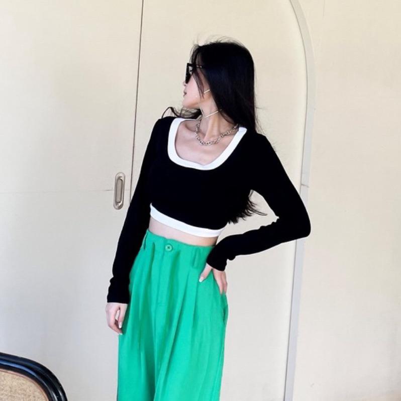 【DOE.FF】滾邊BRA長棉TEE （現貨） bratop 長t 打底衫 長袖上衣 上衣女 短版上衣 短版 辣妹上衣-細節圖2