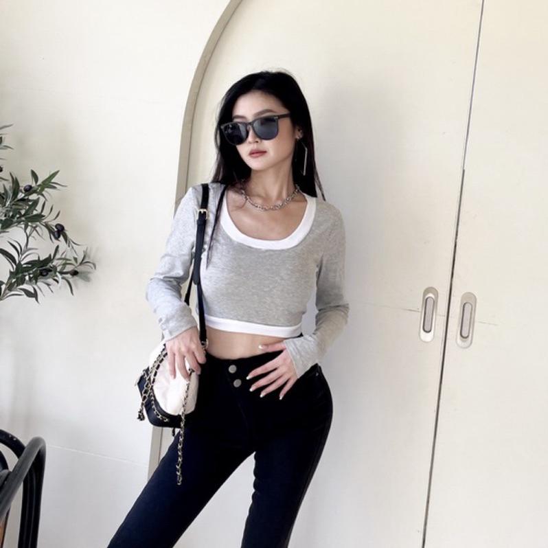 【DOE.FF】滾邊BRA長棉TEE （現貨） bratop 長t 打底衫 長袖上衣 上衣女 短版上衣 短版 辣妹上衣-細節圖3