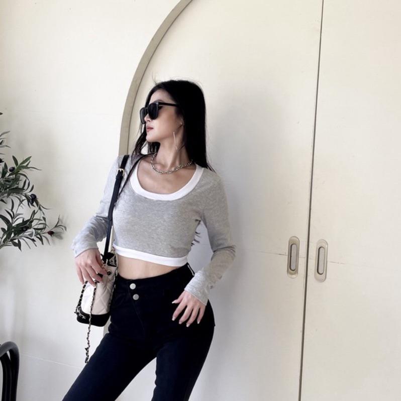 【DOE.FF】滾邊BRA長棉TEE （現貨） bratop 長t 打底衫 長袖上衣 上衣女 短版上衣 短版 辣妹上衣-細節圖4