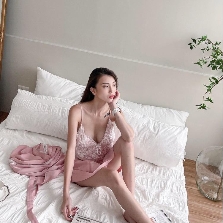 【DOE.FF】睫毛蕾絲兩件套睡衣 (現貨) 居家服 睡衣 睡衣女 睡衣裙 性感睡衣 情趣睡衣 女裝 辣妹風-細節圖5