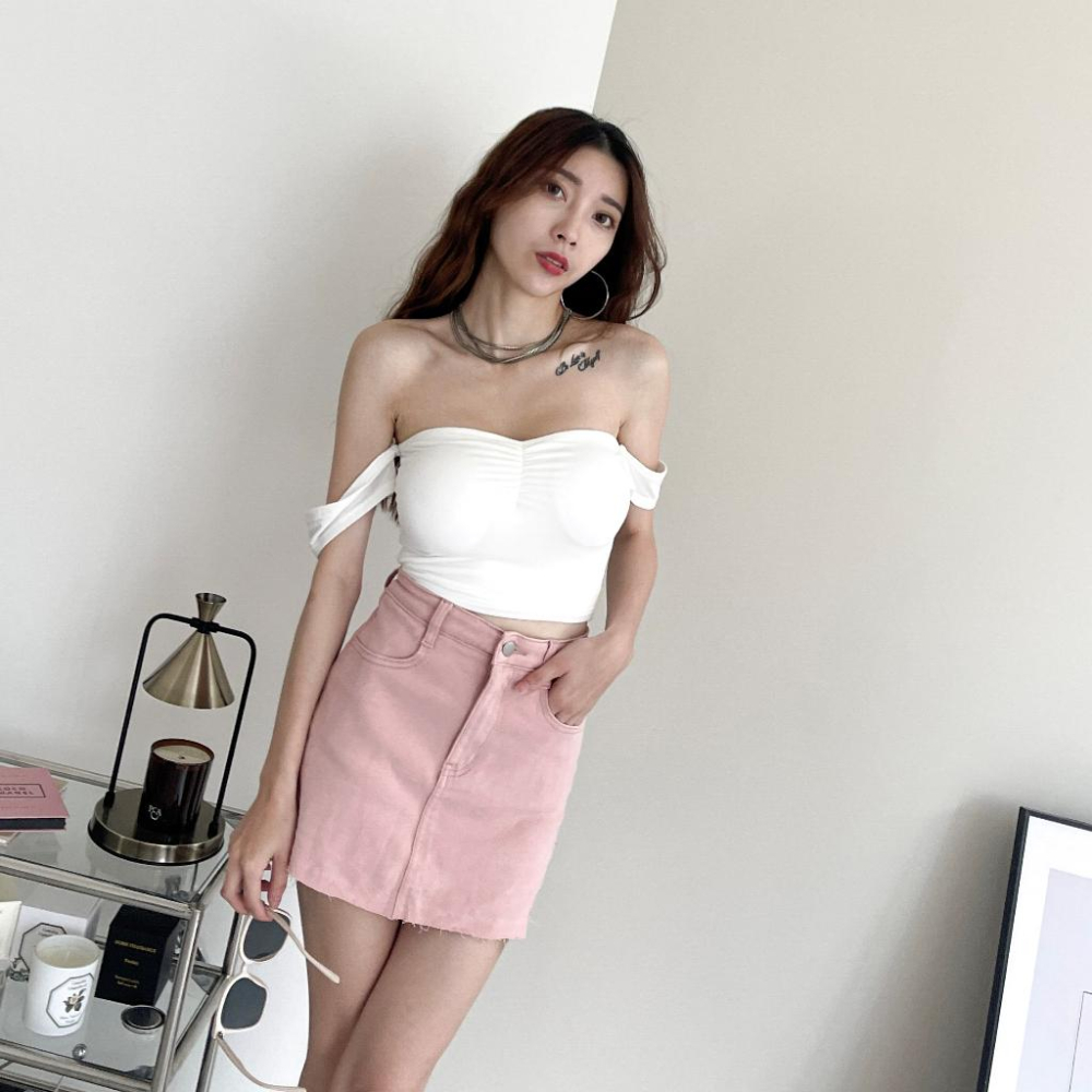 【DOE.FF】 粉色包臀顯瘦褲裙 (現+預) 牛仔短裙 短裙女 褲裙女 顯瘦短裙 高腰短裙 包臀短裙-細節圖4