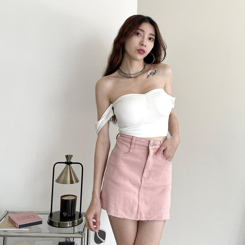 【DOE.FF】 粉色包臀顯瘦褲裙 (現+預) 牛仔短裙 短裙女 褲裙女 顯瘦短裙 高腰短裙 包臀短裙-細節圖5