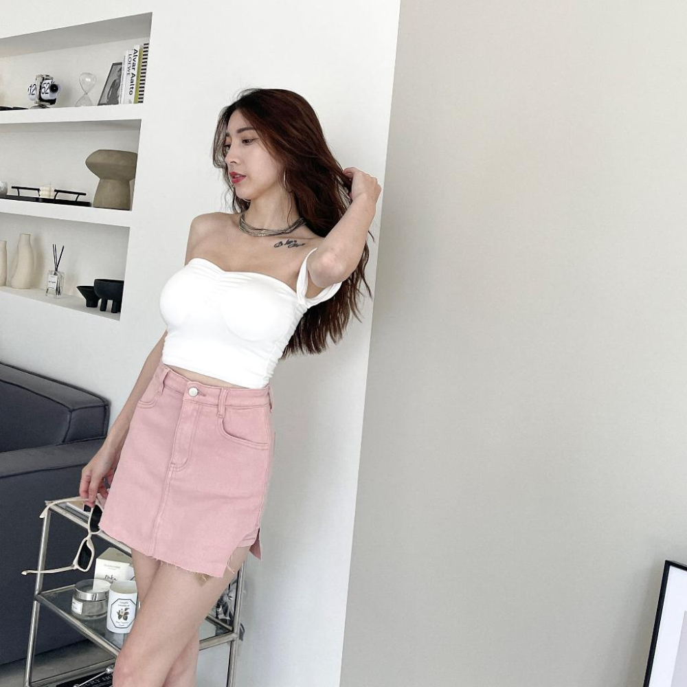 【DOE.FF】 粉色包臀顯瘦褲裙 (現+預) 牛仔短裙 短裙女 褲裙女 顯瘦短裙 高腰短裙 包臀短裙-細節圖6
