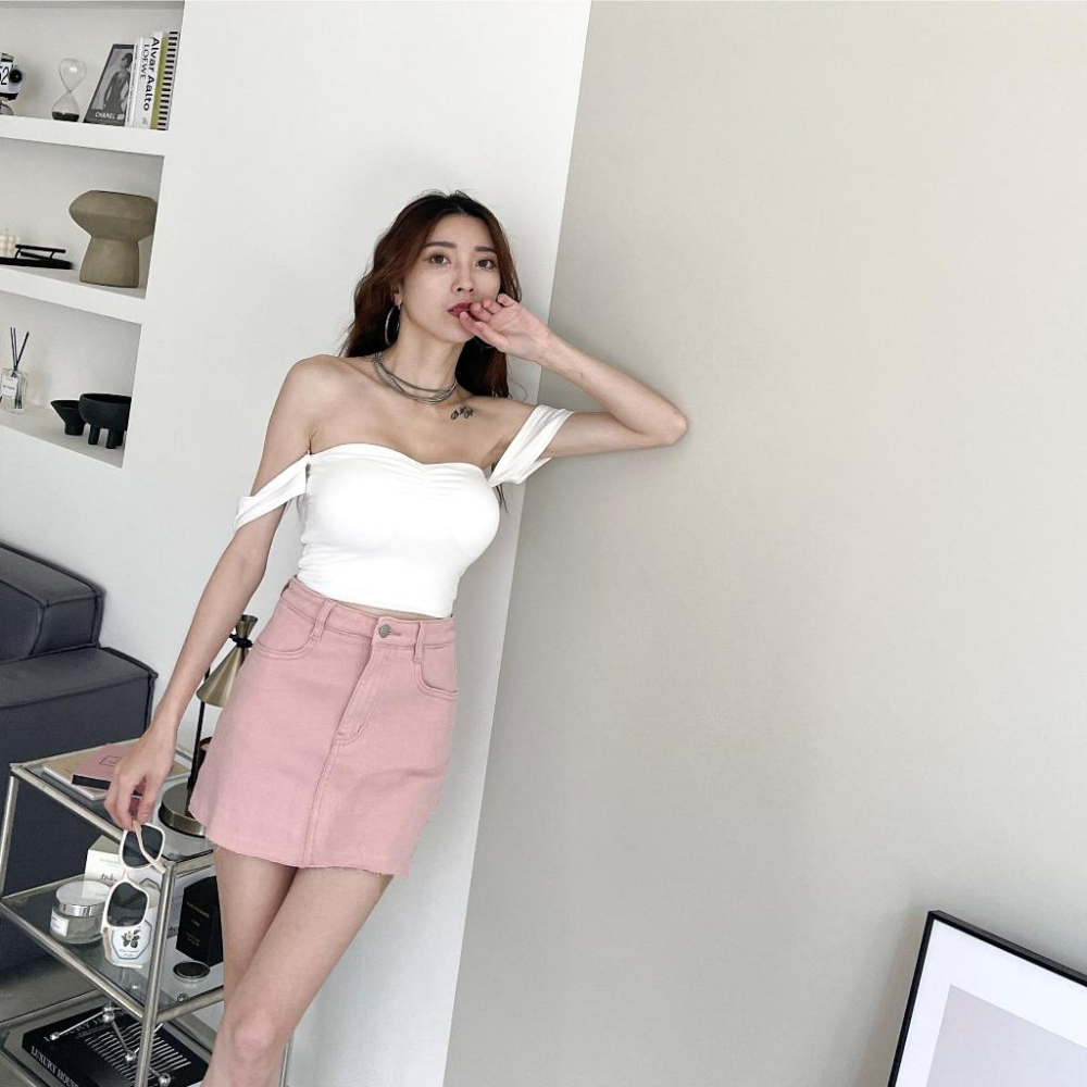 【DOE.FF】 粉色包臀顯瘦褲裙 (現+預) 牛仔短裙 短裙女 褲裙女 顯瘦短裙 高腰短裙 包臀短裙-細節圖7