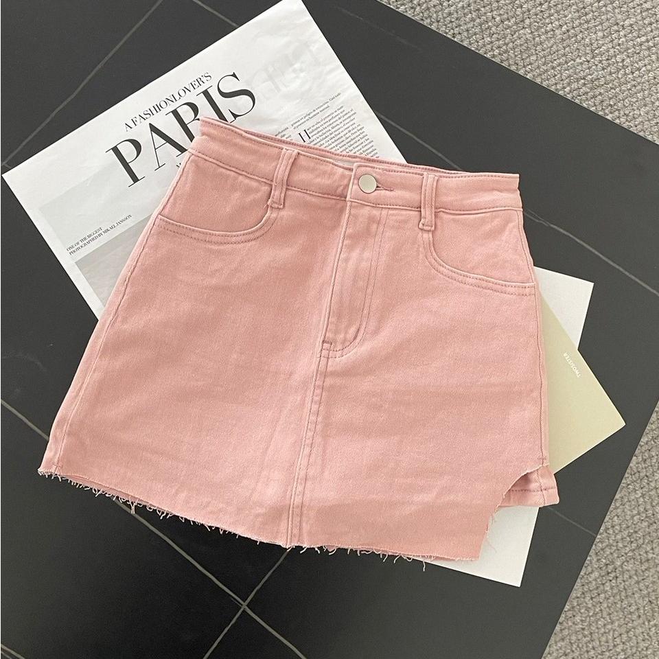 【DOE.FF】 粉色包臀顯瘦褲裙 (現+預) 牛仔短裙 短裙女 褲裙女 顯瘦短裙 高腰短裙 包臀短裙-細節圖9