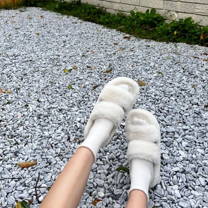 【DOE.FF】菱格底熊寶寶毛厚底拖鞋 （現貨） 拖鞋 增高拖鞋 韓國毛毛拖鞋 毛毛拖 毛毛拖鞋 休閒鞋 毛毛-細節圖2