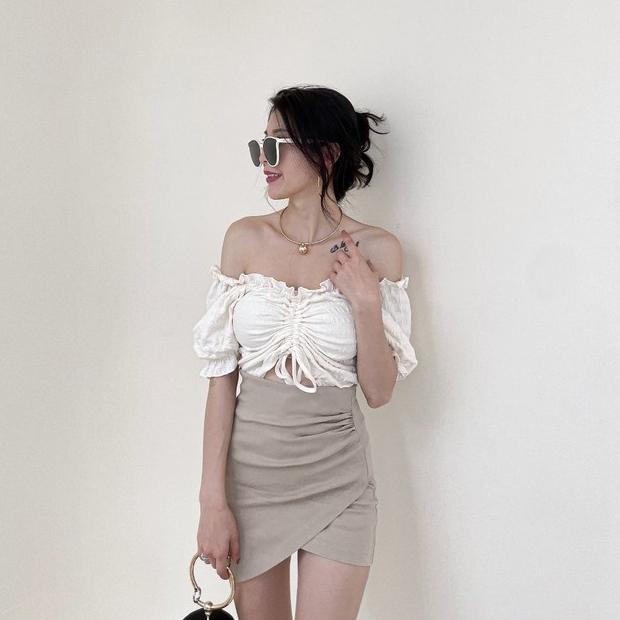 【DOE.FF】 超彈抓皺高腰褲裙 (現+預) 包臀短裙 彈力短裙 牛仔裙 褲裙 短褲女 牛仔短褲 女裝 辣妹 顯瘦短褲-細節圖3