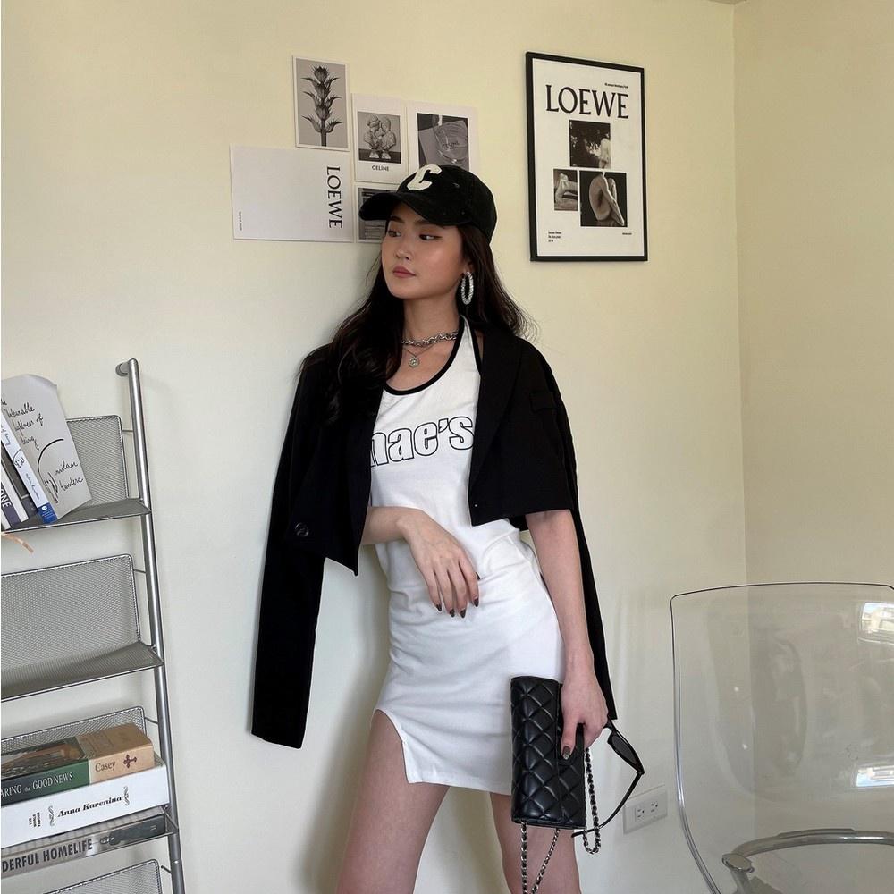 【DOE.FF】歐美英字掛脖背心短洋 | 現貨 | 洋裝 連身裙 背心女 包臀洋裝 歐美 韓國 辣妹洋裝 快速出貨-細節圖2