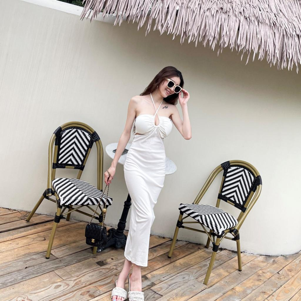 【DOE.FF】 抽繩挖腰兩穿帶杯長洋 (現貨) 連身裙 連身洋裝 洋裝 連體洋 連體裙 孕婦裝 度假洋裝 顯瘦洋裝-細節圖4