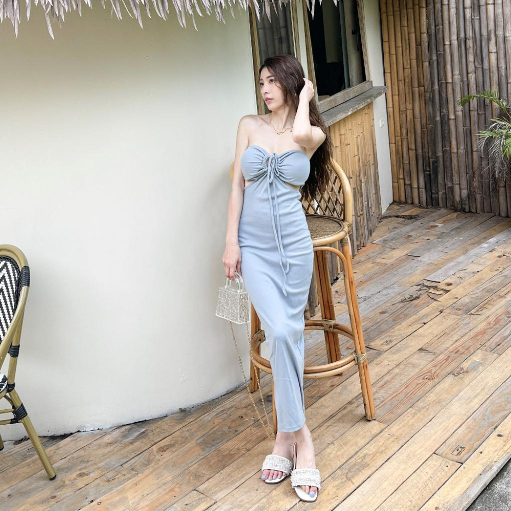 【DOE.FF】 抽繩挖腰兩穿帶杯長洋 (現貨) 連身裙 連身洋裝 洋裝 連體洋 連體裙 孕婦裝 度假洋裝 顯瘦洋裝-細節圖6