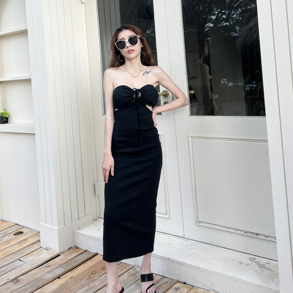 【DOE.FF】 抽繩挖腰兩穿帶杯長洋 (現貨) 連身裙 連身洋裝 洋裝 連體洋 連體裙 孕婦裝 度假洋裝 顯瘦洋裝-細節圖8