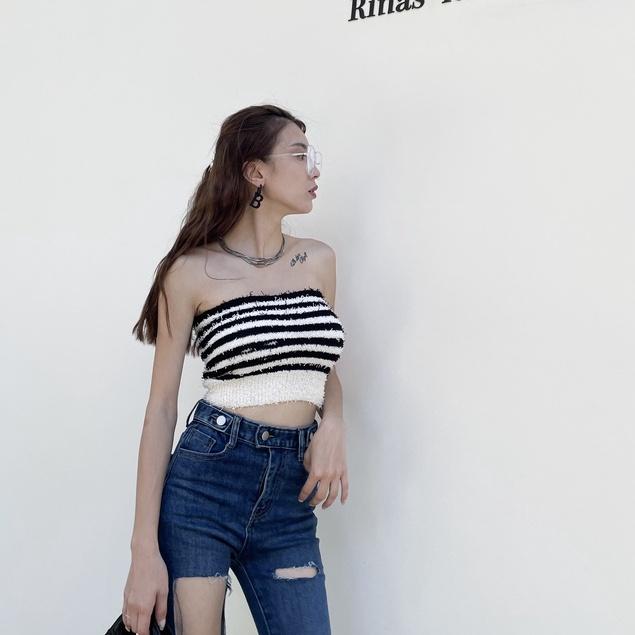 【DOE.FF】抽鬚條紋平口背心| 現貨 |內搭 bratop bra背心女 短版背心 辣妹背心 針織背心-細節圖6