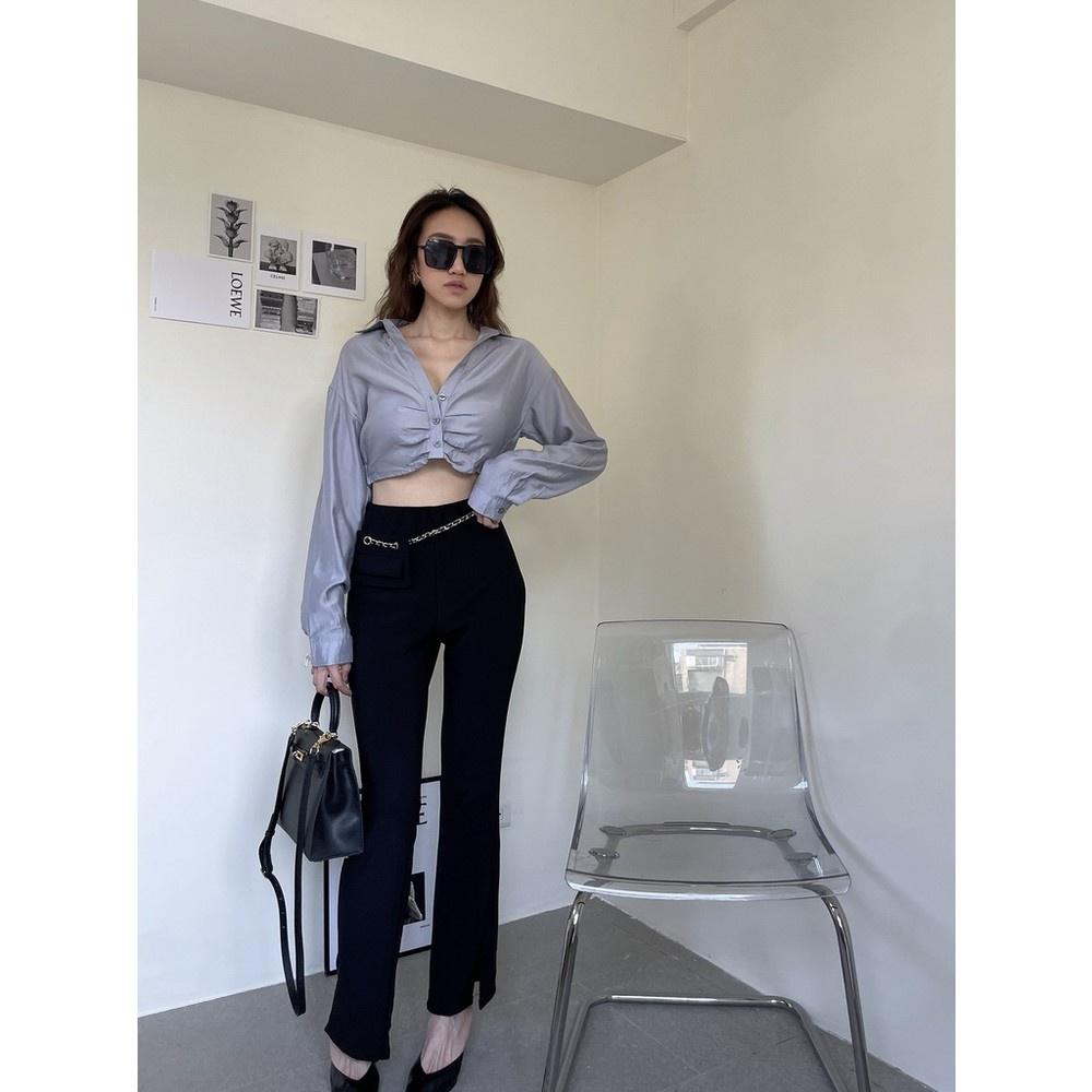 【DOE.FF】超強腿長+10cm附腰包喇叭褲 ｜現貨｜ 西裝褲 雪紡褲 腿長 顯瘦 百搭 喇叭褲 微喇叭 大喇叭 休閒-細節圖3