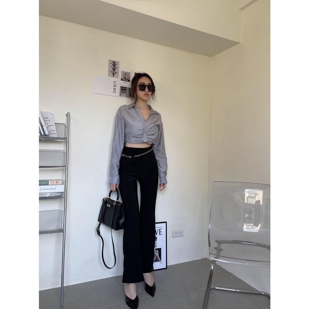 【DOE.FF】超強腿長+10cm附腰包喇叭褲 ｜現貨｜ 西裝褲 雪紡褲 腿長 顯瘦 百搭 喇叭褲 微喇叭 大喇叭 休閒-細節圖5