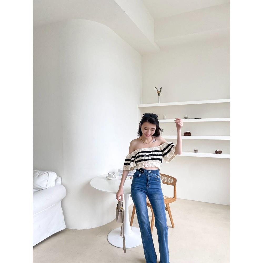 【DOE.FF】荷葉針織一字領上衣 （現貨） 一字領 一字領上衣 露肩上衣 針織上衣 短版上衣 辣妹上衣 女裝 辣妹風-細節圖7