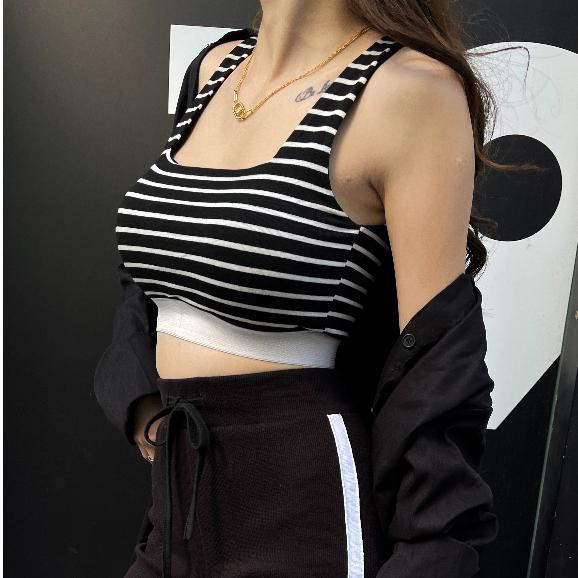 【DOE.FF自訂款】條紋橡筋杯墊背心 (現貨) 背心 小可愛 背心女 辣妹上衣 短版背心 上衣女 運動背心-細節圖6
