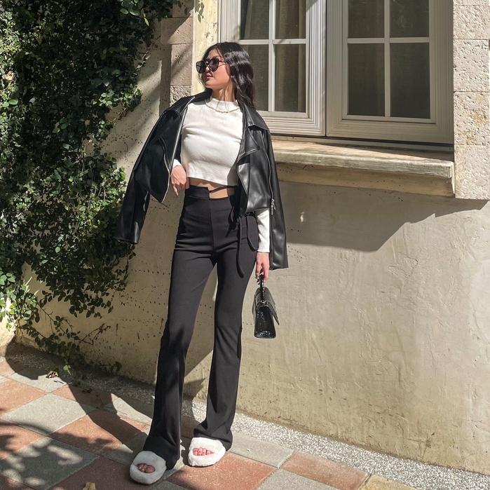 【DOE.FF】側綁腰西裝喇叭褲 ( 現貨 ) 顯瘦長褲  喇叭褲 長褲女 高腰長褲 緊身褲 休閒長褲  辣妹 西裝長褲-細節圖2