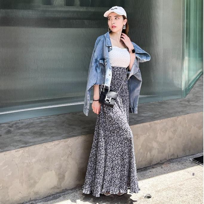 【DOE.FF】碎花百褶飄逸長裙 (現貨) 長裙 高腰長裙 裙子 Ａ字裙 開衩長裙 牛仔短裙 孕婦裝 連身裙 女裝 開衩-細節圖2