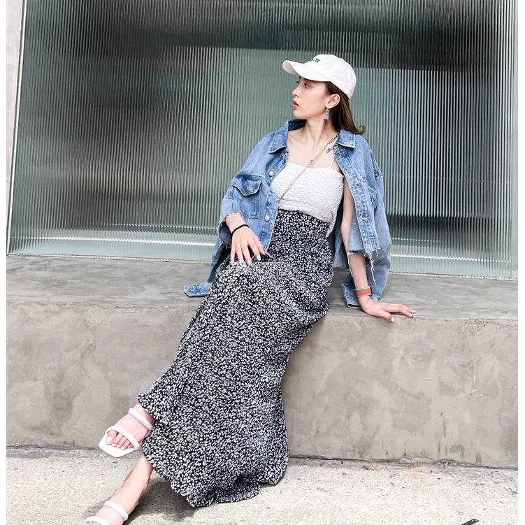 【DOE.FF】碎花百褶飄逸長裙 (現貨) 長裙 高腰長裙 裙子 Ａ字裙 開衩長裙 牛仔短裙 孕婦裝 連身裙 女裝 開衩-細節圖5