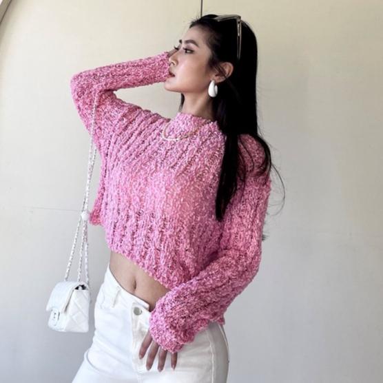 【DOE.FF實】 糖霜麻花圓領短針織衣 (現貨） 圓領毛衣 針織毛衣 短版毛衣 毛衣女 針織衫 短版上衣 上衣女 女裝-細節圖4