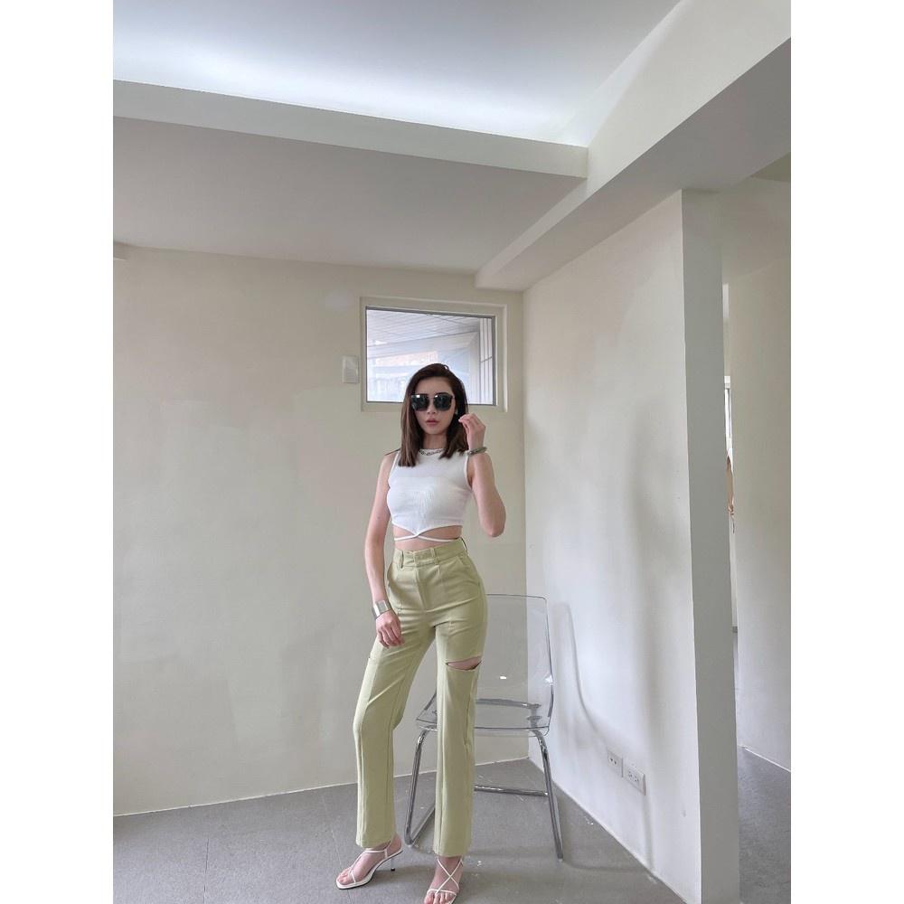 【DOE.FF】個性割破挺料西裝直筒褲 ｜現貨｜ 直筒褲 牛仔褲 顯瘦 中低腰 高腰 丹寧 個性 百搭 西裝 夏日 歐-細節圖4