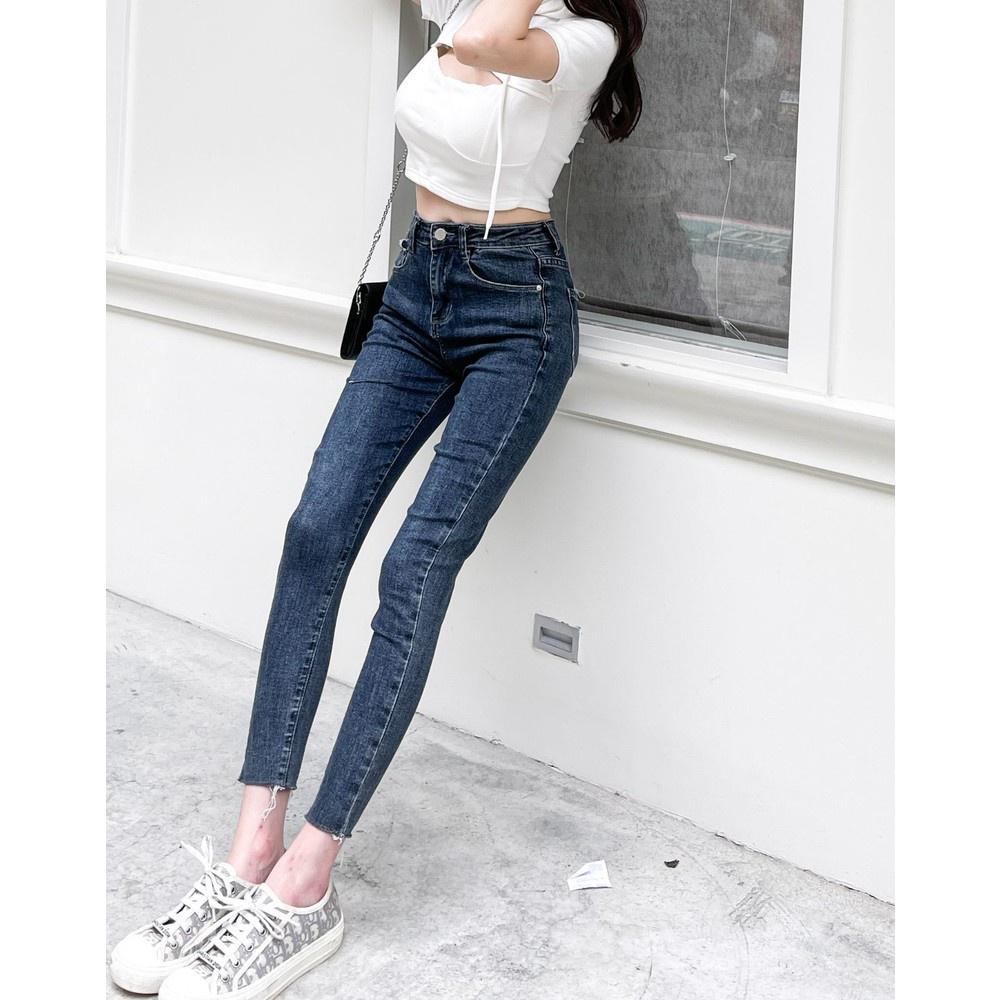 【DOE.FF】水洗割痕八分小腳褲 (現貨) 緊身褲 高腰長褲 牛仔長褲 長褲女 顯瘦長褲 女裝 歐美風 辣妹風-細節圖4