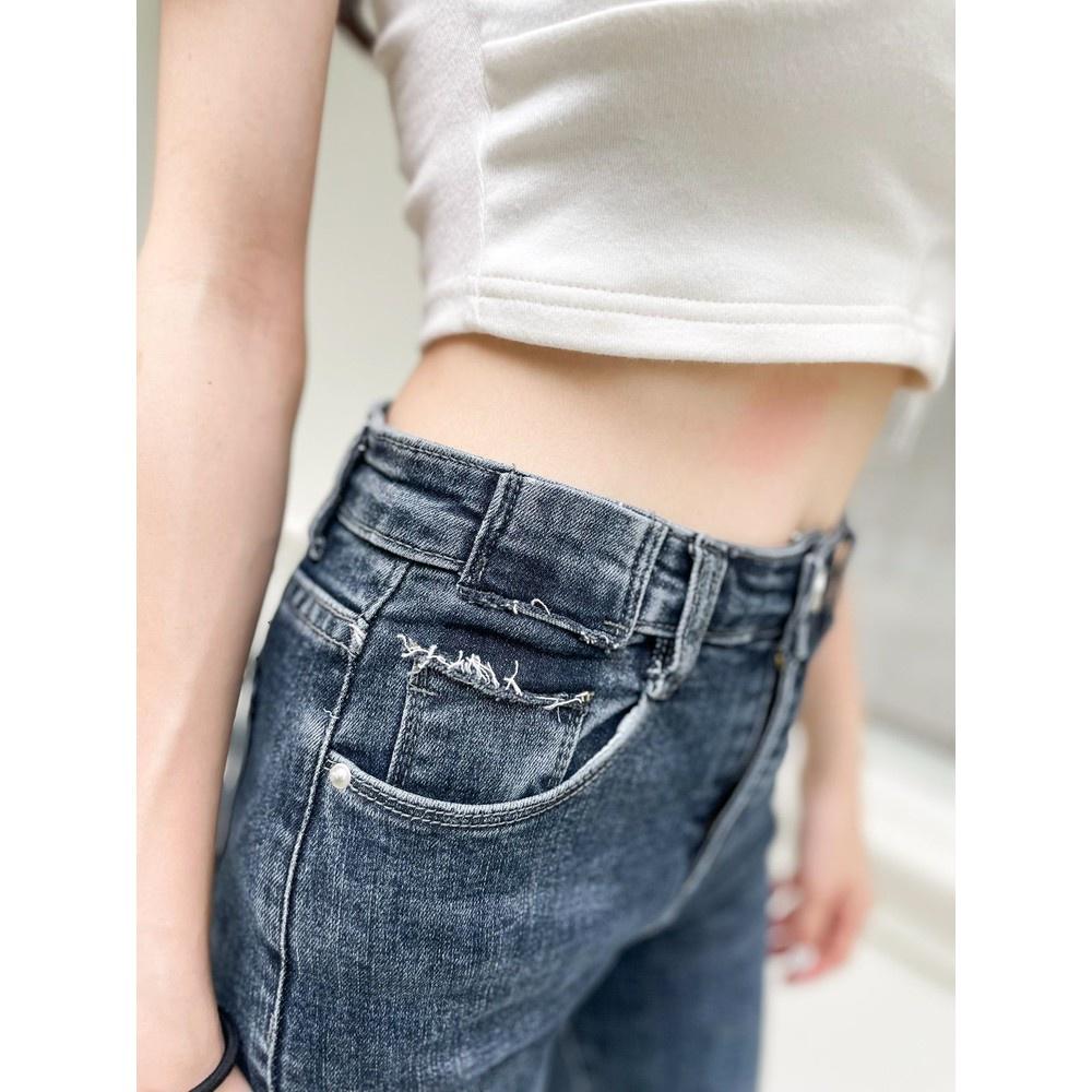 【DOE.FF】水洗割痕八分小腳褲 (現貨) 緊身褲 高腰長褲 牛仔長褲 長褲女 顯瘦長褲 女裝 歐美風 辣妹風-細節圖6