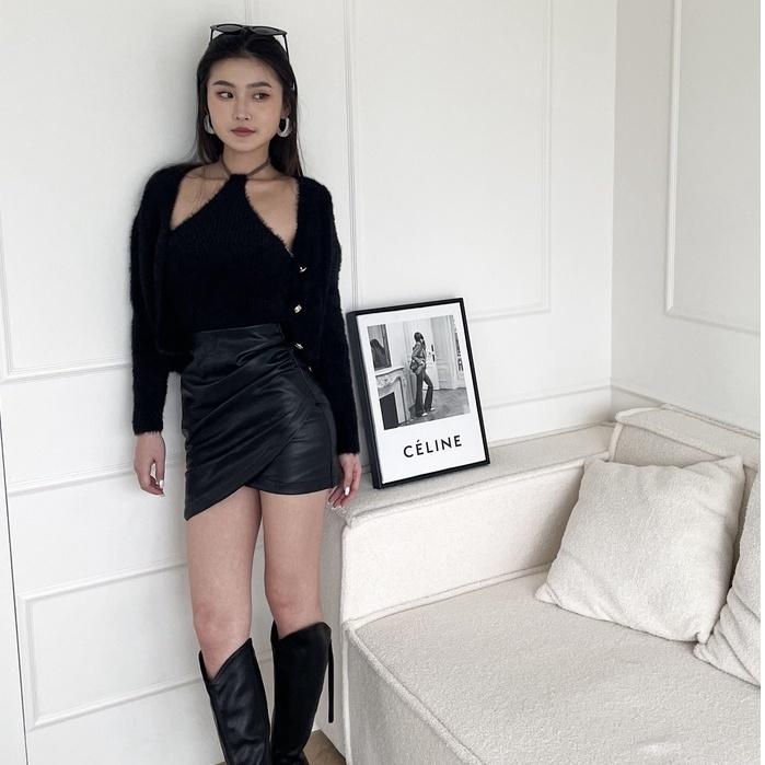 【DOE.FF】 抓皺皮質褲裙 (現貨+預購) 褲裙 皮裙 短裙 女裝 裙子 高腰短裙 短褲女 高腰短褲 洋裝 連身裙-細節圖5