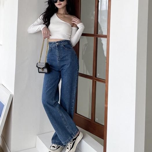 【DOE.FF】 自訂款繞腰高腰牛仔寬褲 (現貨) 寬褲 牛仔長褲 高腰長褲 長褲女 直筒褲 顯瘦長褲 歐美風 辣妹風-細節圖2