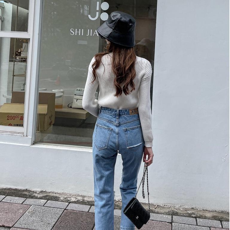 【DOE.FF】 刷破牛仔直筒褲 (現貨) 男友褲 牛仔長褲 直筒牛仔褲 長褲女 顯瘦長褲 直筒褲 寬褲 女裝 歐美風-細節圖2