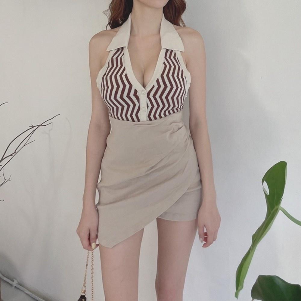 【DOE.FF】翻領波紋削肩背心 (現貨) 背心女 辣妹上衣 露背上衣 內搭背心 小可愛 上衣女 歐美風 辣妹風 女裝-細節圖2