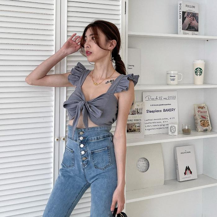 【DOE.FF自訂款】造型綁結背心 (現貨) bratop 背心女 一字領 短版上衣 上衣女 辣妹風 短版背心 辣妹背心-細節圖5